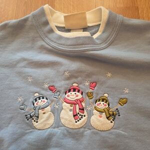 Sweatshirt Embroidered With Snowmen Xl Top Stitch By Morning Sun Blue